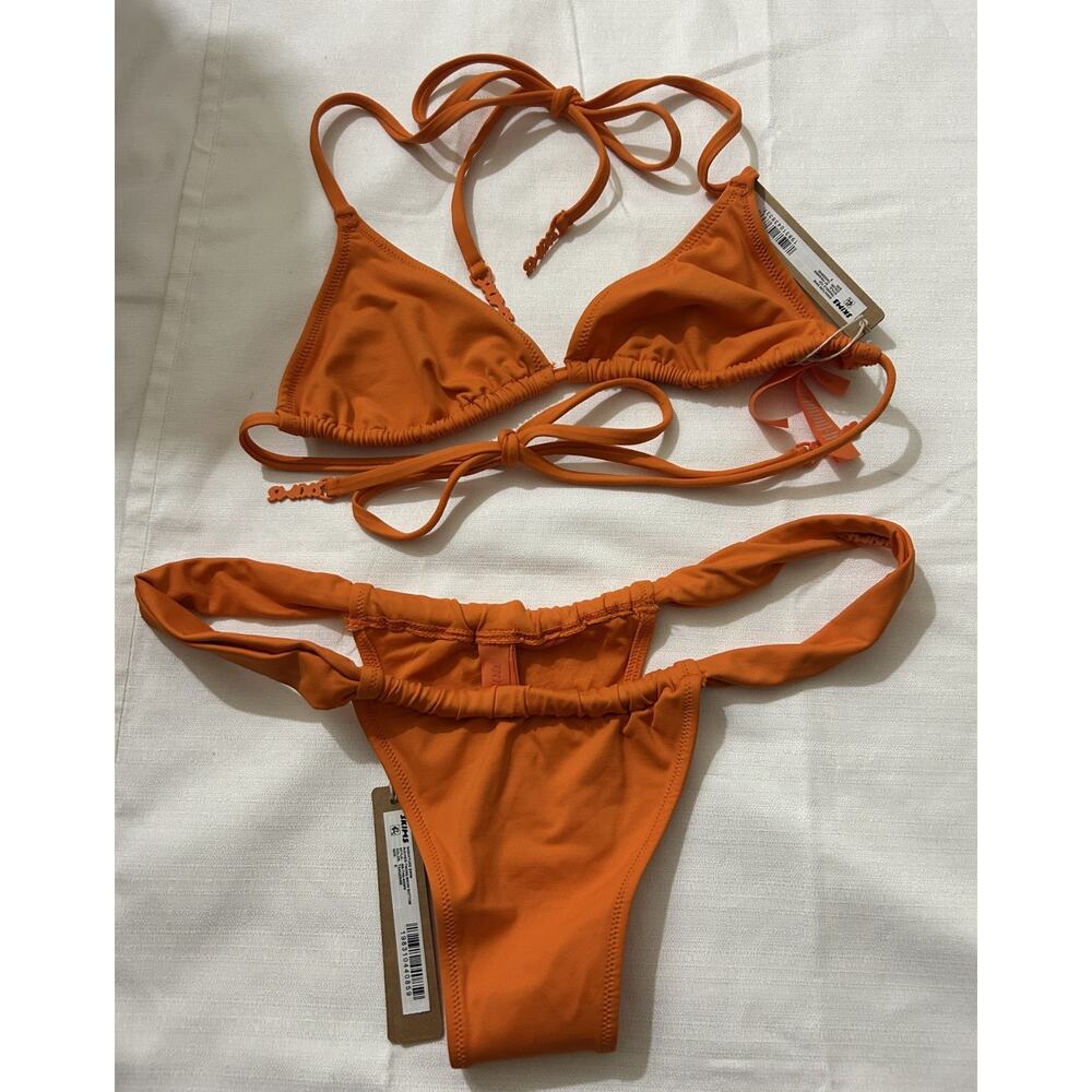 Skims NWT Triangle Bikini Top & Ruched Thong Bikini Bottom Tangerine Size Small